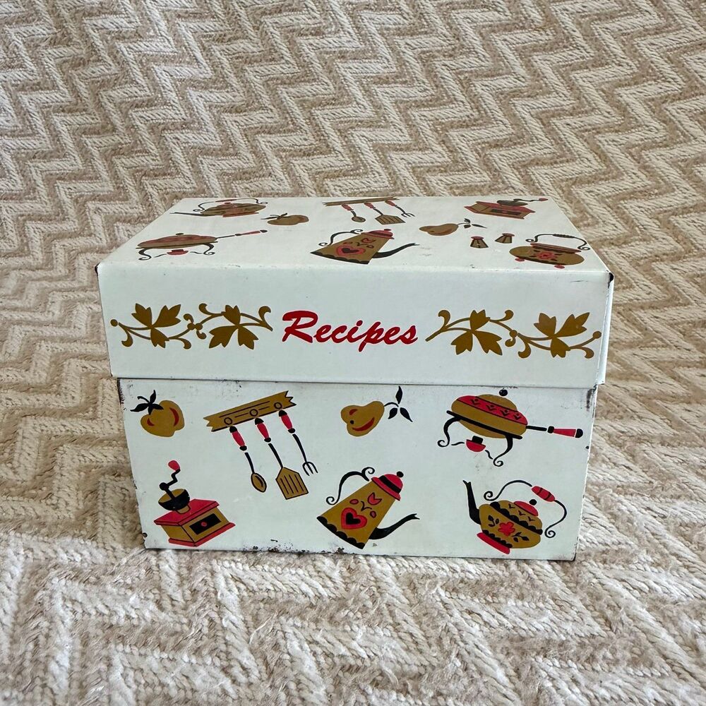 Vintage Ohio Art Tin Recipe Card Box Holder